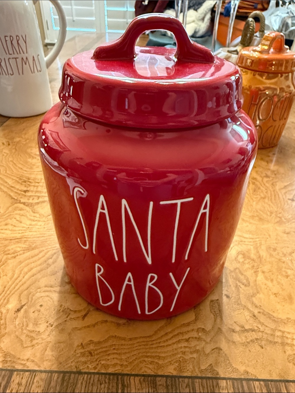 Rae Dunn Red 'SANTA BABY' Ceramic Canister
